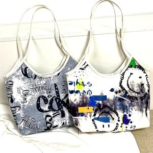 Fashion Gray Color Oil Paint Graffiti Canvas Bag